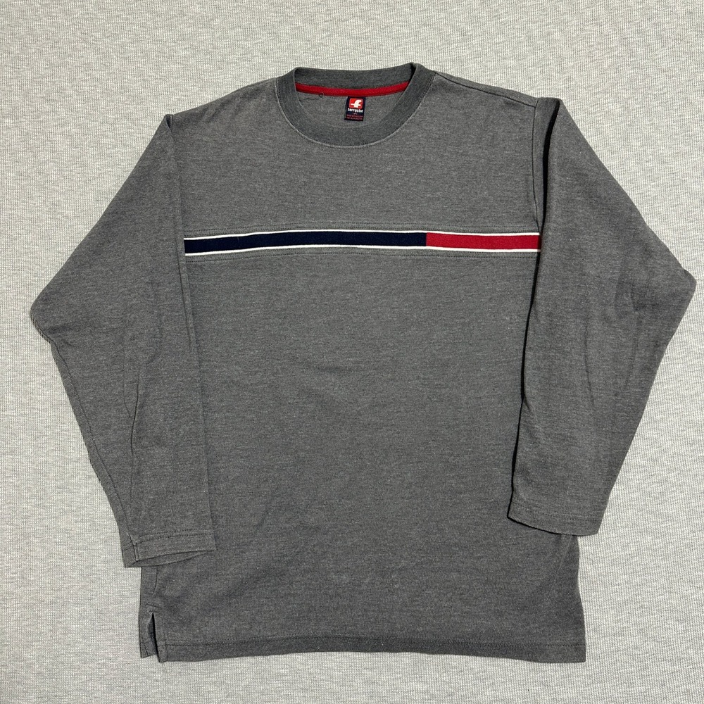 Ferruche Mens Size Large Grey Long Sleeve Striped Crewneck Pullover Shirt‎ Top